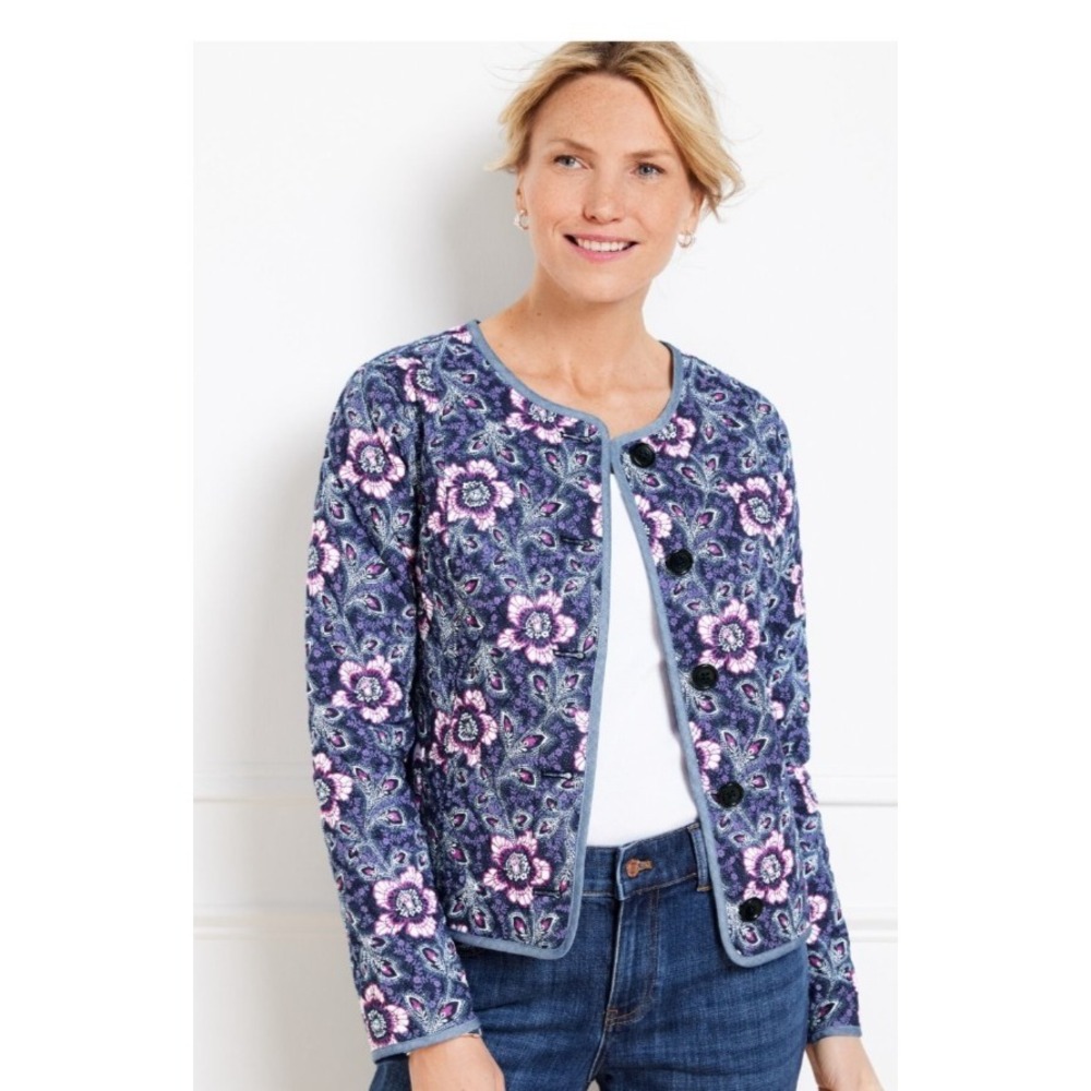 Talbots Quilted Floral Button Front Long Sleeve Coat Jacket L Cottagecore Luxury